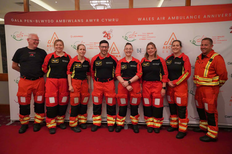 Off-duty Wales Air Ambulance crew attending the Wales Air Ambulance Charity 25th Anniversary Gala Dinner