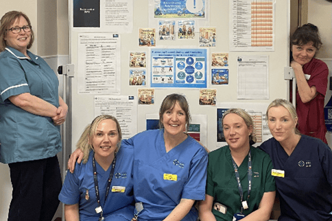The Deconditioning Team including from left to right Annie – Occupational Therapy Technician; Ruth and Rosie, nurses; Lauran, Health Care Assistant; Estell, Sister and Violet from Hotel Services.