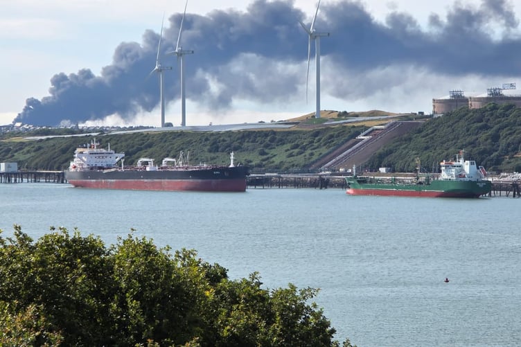Smoke rising from the blaze at Impala terminal, Robeston West, Milford Haven