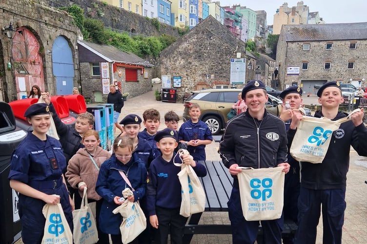 Members of Tenby Sea Cadets recently conducting a litter pick in conjunction with the Co-op, organised by Time for Tenby volunteers.