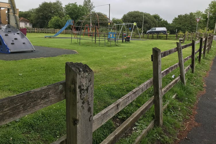 Missing piece of fencing at Johnstown Park, Carmarthen, with a protruding nail just visible on the right (pic by Nigel Drean and free for use for wire partners)