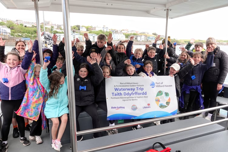 Pupils from Cleddau Reach VC School enjoy a trip on the Milford Haven Waterway