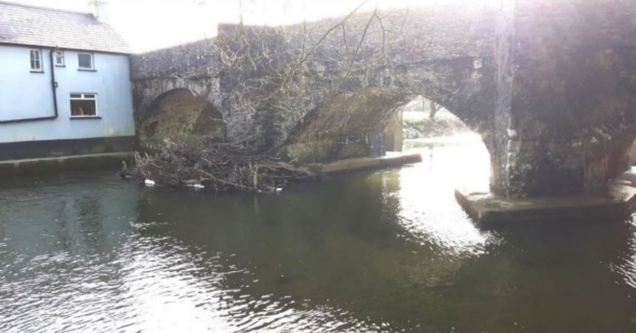Debris accumulating at Pontargothi Bridge, Carmarthenshire (pic Carmarthenshire Council and free for use)