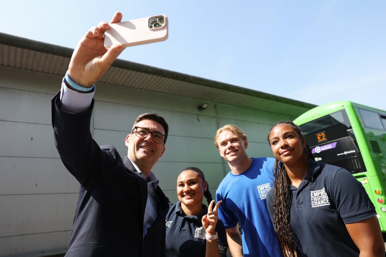 Prime Minister Andy Burnham visits First Bus's Bath Depot as he announces lower bus fare cap.