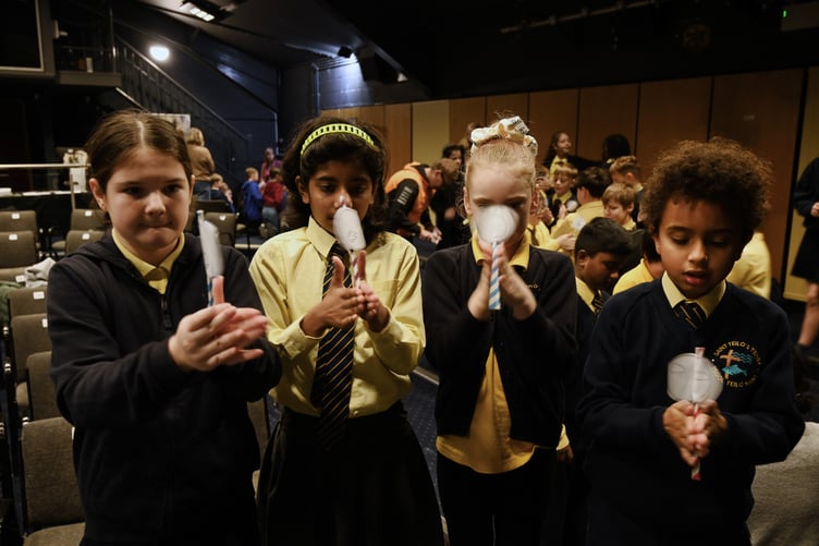 St Teilo's pupils testing out their optical illusions