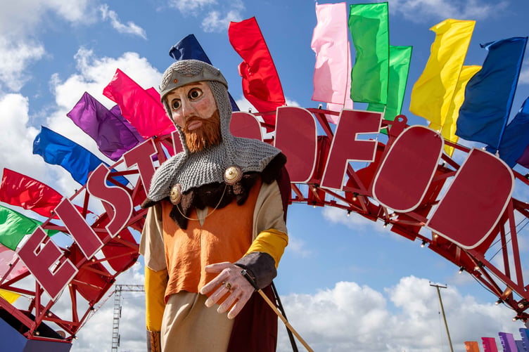 Small World Theatre’s giant puppet of Lord Rhys at the Eisteddfod in Pembrokeshire