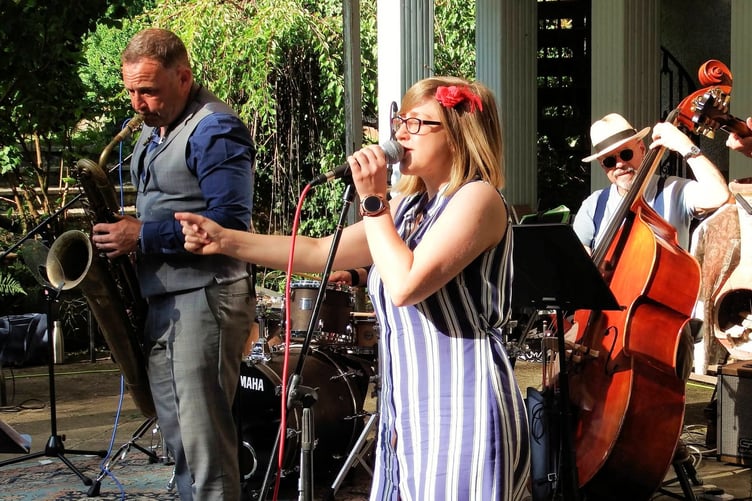 Elaina Hoss, with musicians from Pembrokeshire’s Dom Norcross Quartet, performing at the Narberth Jazz Garden Party