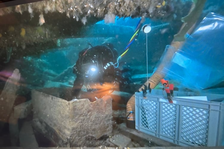 Multi-media displays show actual diving and recovery footage filmed at the underwater excavation site by Parks Canada. (HMS Erebus)