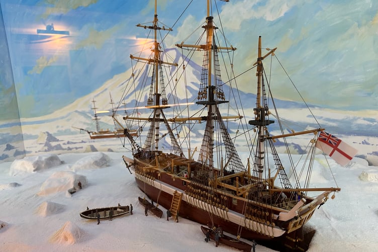 A central highlight of this unique exhibition is a custom-built, immersive polar diorama featuring a detailed scale model of HMS Erebus trapped in the pack ice