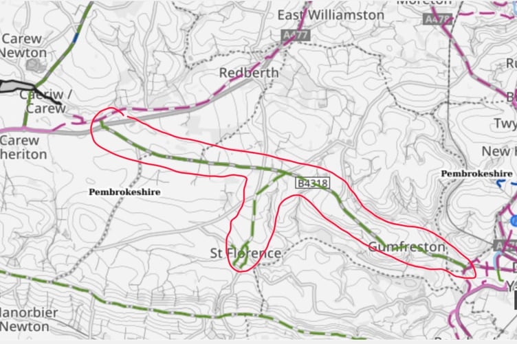St Florence to Tenby map