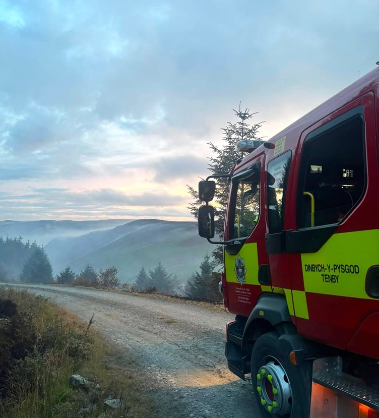 Tenby's fire crew at the scene in Llandovery