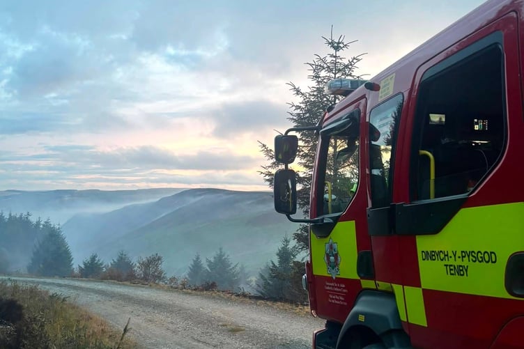 Tenby's fire crew at the scene in Llandovery