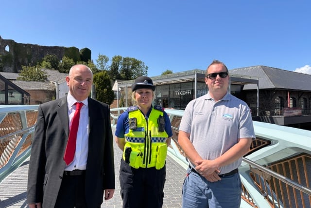 Cllr Thomas Tudor on patrol in Haverfordwest with PCSO Julie