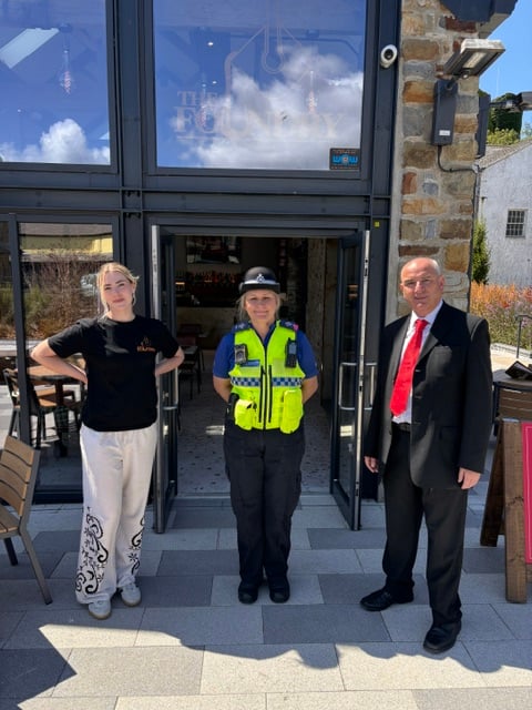 Cllr Thomas Tudor on patrol in Haverfordwest with PCSO Julie
