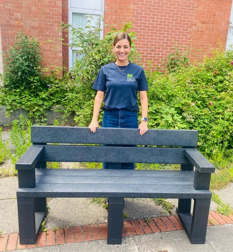 Pictured above: Katie Hancock, Fundraising Officer with the new bench.
