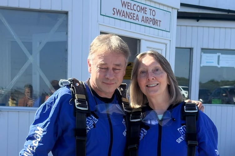 Tina and Sam kitted out at Swansea Airport