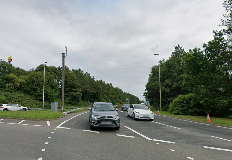 The westbound approach to Cross Hands roundabout on the A48 (Google Maps and free for use for wire partners)