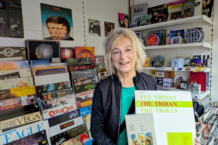 Oonah Crawford, owner of Slipped Discs, at Carmarthen Market (courtesy of Oonah Crawford and free for use for wire partners)