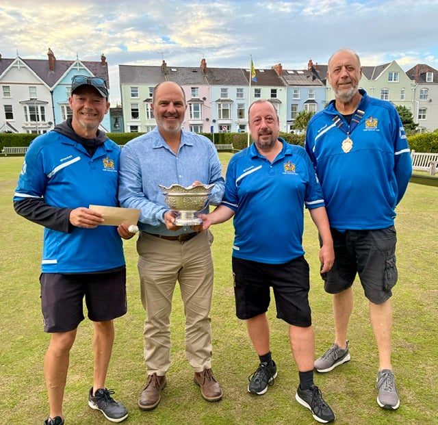 Valero Pairs winners John Roberts and Michael Jackson alongside Hywel Gibbs of Valero with Tenby President and greenkeeper Andrew Muskett.