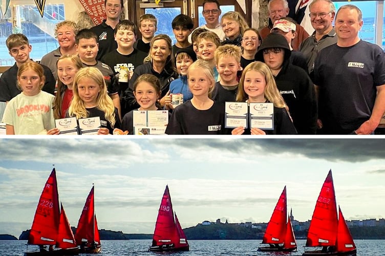 RYA qualification certificates handed out to juniors; below, Redwing racing
