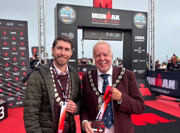 Tenby's Deputy Mayor Cllr Tom Sloand with PCC Chairman Delme Harries