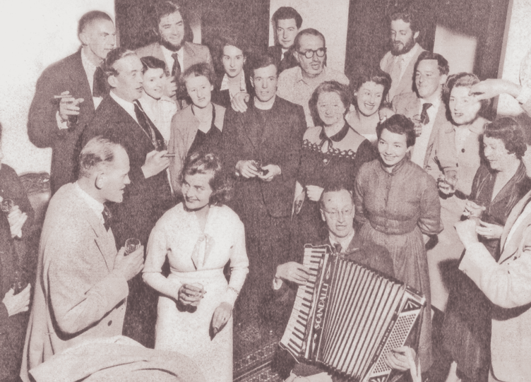 Members of the cast of Moby Dick – including leading star Gregory Peck and director John Huston – mingle with the Jones family and other members of the St Nicholas community at a 21st birthday party at the rectory.