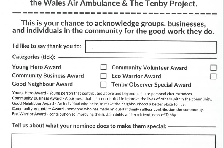 The Tenby Observer Community Kindness awards will take place on October 9, celebrating the unsung heroes who enrich the town.