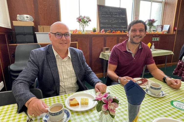 Paul Davies MS and Cllr Jamie Street at Bethel Chapel’s Macmillan Coffee Morning