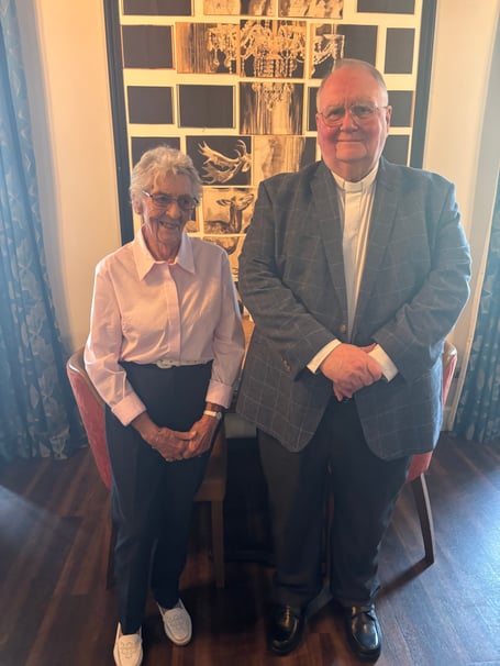 Wendy Bell (Narberth Ladies Probus Club member) with guest speaker Rev’d Adrian Davies