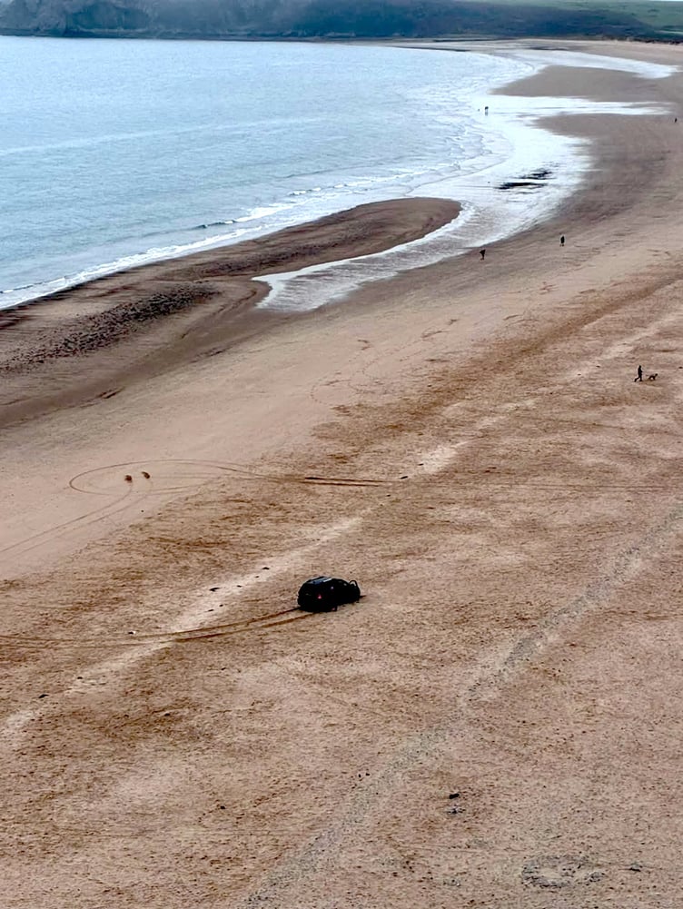 A vehicle became stuck on South Beach in Tenby on Sunday morning