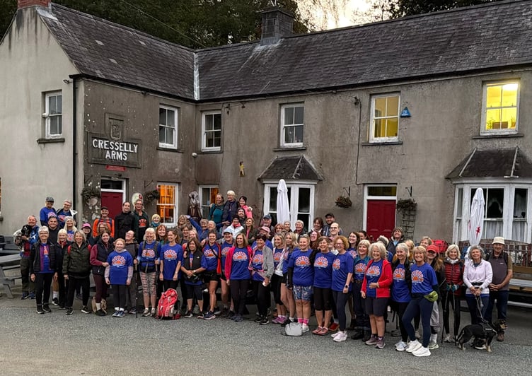 Pembrokeshire Dawn Walkers pictured at the Cresselly Arms on Sunday. The event was in aid of the Paul Sartori Foundation, in memory of Russell Weblin Grimsley.