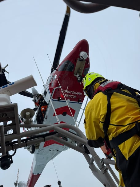 Coastguard Rescue Helicopter R387 assists Angle Lifeboat with the fishing vessel casualty