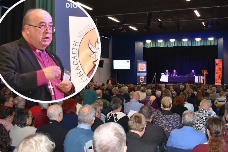Full Conference at Ysgol Bro Pedr. Inset: Bishop Dorrien Davies