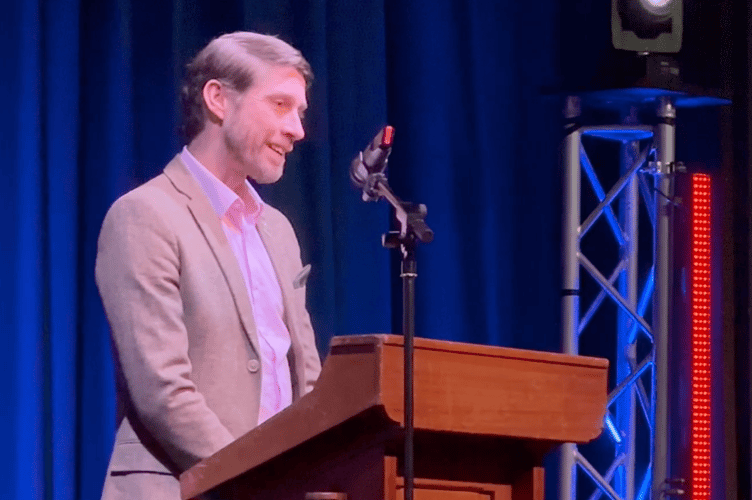 Tom Sloan on stage at the Tenby Observer Community Kindness Awards