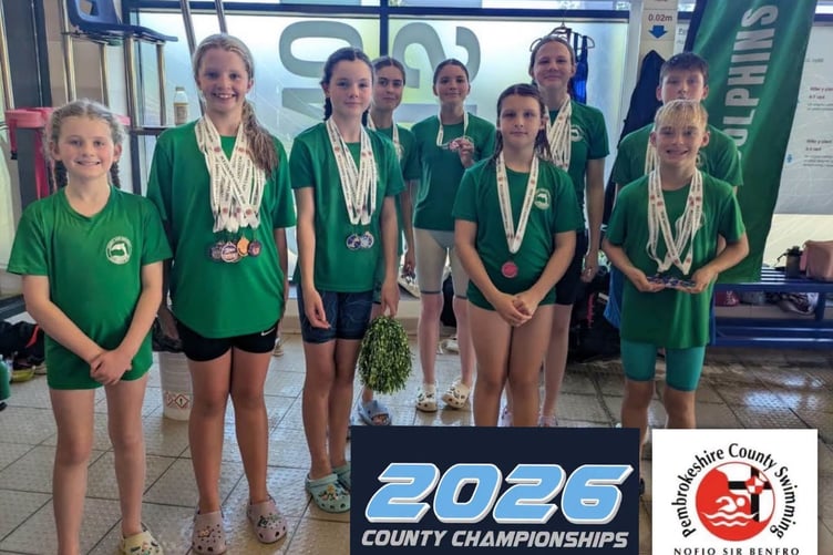 Nine Tenby and District Swimming Club members at the Pembrokeshire County Swimming Championships 2026