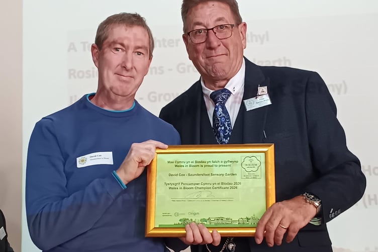 David Cox was recognised with a Community Champion Certificate for his work at Saundersfoot Sensory Garden.