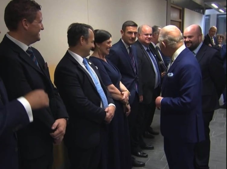 King Charles III greets Claire Archibald and other Senedd Members