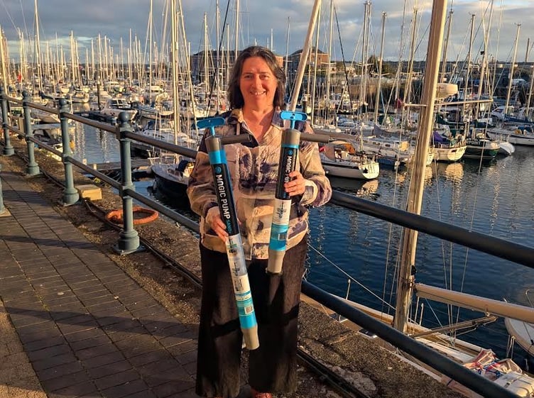 Photo caption: Michelle Sharpe, founder of Magic Pump UK Ltd, pictured at Milford Marina with Magic Pump DRAIN and SAND+