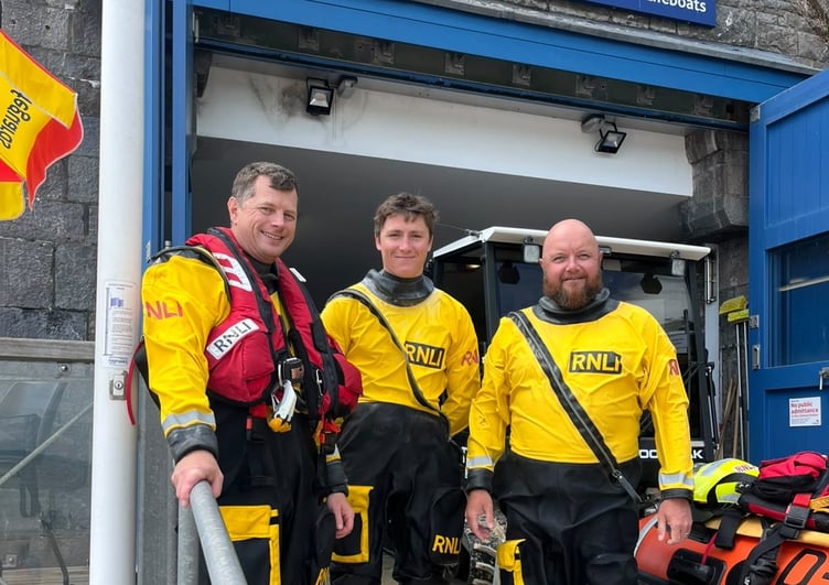 Fellow lifeboat crew volunteer Will Thomas with Eddie and Aled Williams (Coastal Training Lead)