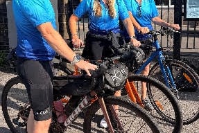 Lisa Mitchell, Diana Davies and Huw Davies from Burry Port took on the journey in July, cycling hundreds of miles from Notre Dame Cathedral in Paris back to Carmarthenshire