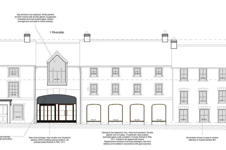 A scheme for works at the former Wilkinson store in Haverfordwest has been submitted. Picture: Pembrokeshire County Council/ Oochitecture application.