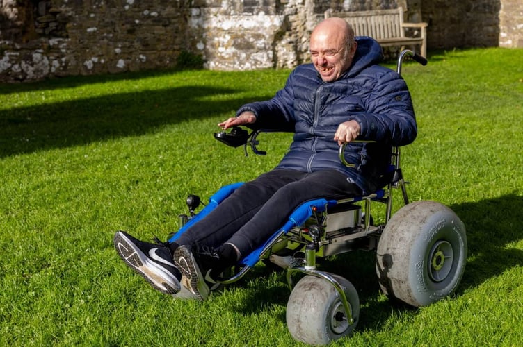 The mobility equipment being put to the test in the grounds of Carew Castle