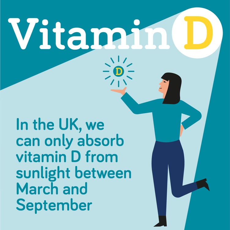 Infographic stating: In the UK, we can only absorb vitamin D from sunlight between March and September