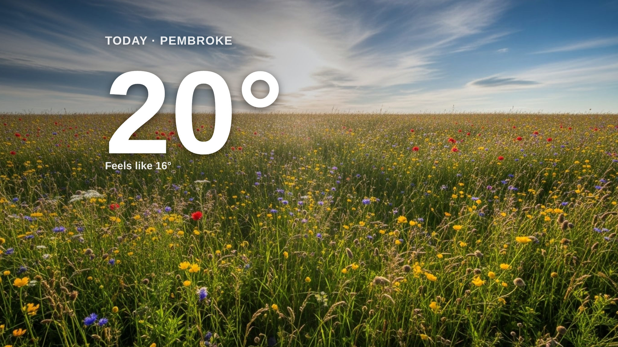 Pembroke weather: partly cloudy Tuesday with little chance of rain and a high of 20°C