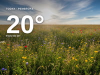 Pembroke: partly cloudy, high of 20°C