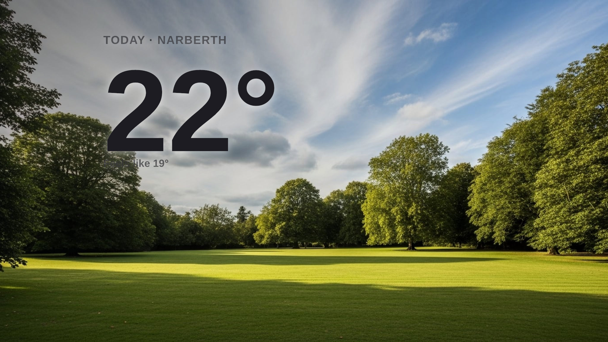 Narberth weather: partly cloudy Tuesday with little chance of rain and a high of 22°C
